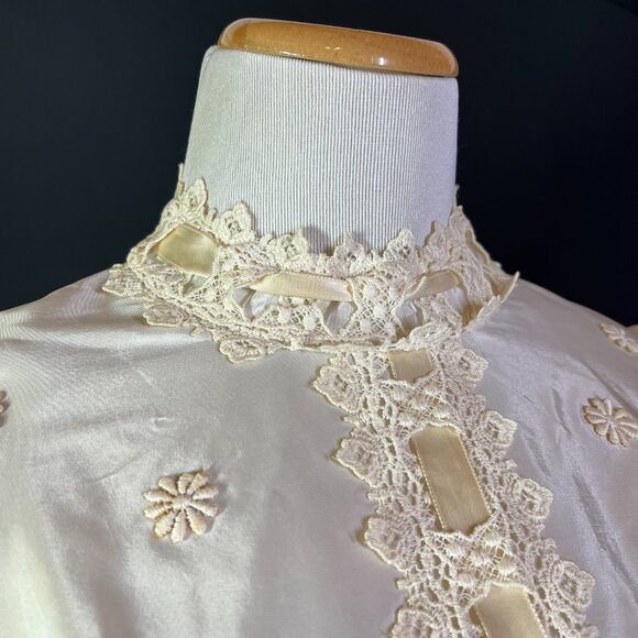 Vintage 60s or early 70s Cream Wedding Dress Lace High Waist *Flaws - Picture 8 of 16